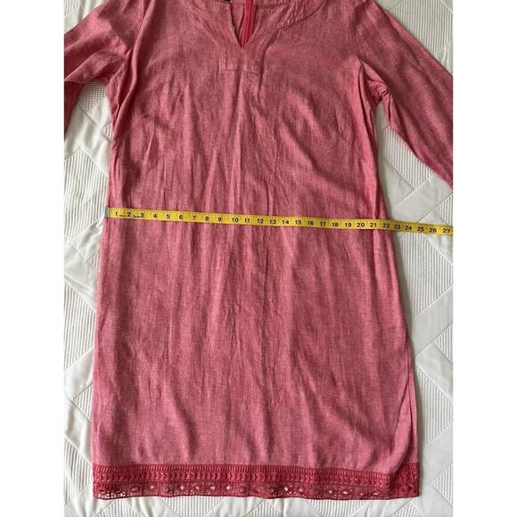 Talbots Women’s Linen Blend Tunic Dress 16W Pink 3/4 Sleeve Crochet Trim - Picture 7 of 9